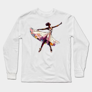 Beautiful ballerina in a colorful dress. Vector illustration, ballet dance performer, mosaic glass Long Sleeve T-Shirt